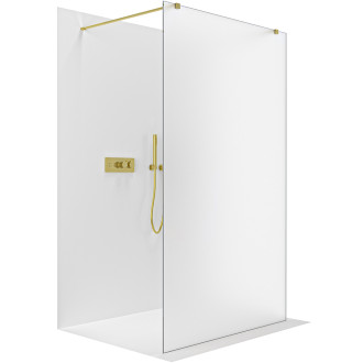 CERANO - Sprchová zástěna Walk-in Onyx Duo L/P - 8 mm - hranatá vzpěra - zlatá kartáčovaná, mléčné sklo - 160x200 cm
