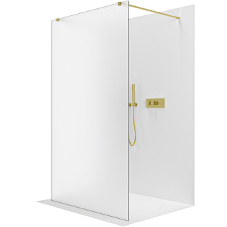 CERANO - Sprchová zástěna Walk-in Onyx Duo L/P - 8 mm - hranatá vzpěra - zlatá kartáčovaná, mléčné sklo - 80x200 cm