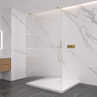 CERANO - Sprchová zástěna Walk-in Onyx Duo L/P - 8 mm - hranatá vzpěra - zlatá, rýhované sklo - 110x200 cm