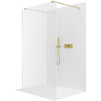 CERANO - Sprchová zástěna Walk-in Onyx Duo L/P - 8 mm - hranatá vzpěra - zlatá kartáčovaná, rýhované sklo - 60x200 cm