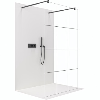 CERANO - Sprchová zástěna Walk-in Onyx Duo L/P - 8 mm - kulatá vzpěra  - černá matná, industriální sklo - 140x200 cm