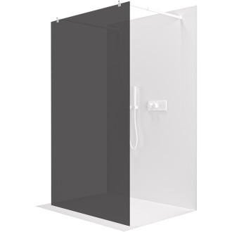 CERANO - Sprchová zástěna Walk-in Onyx Duo L/P - 8 mm - kulatá vzpěra - bílá matná, grafitové sklo - 100x200 cm