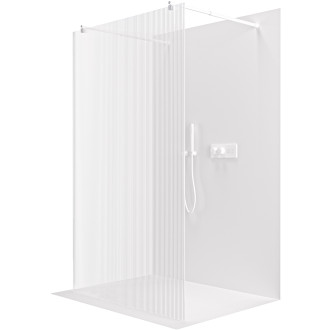 CERANO - Sprchová zástěna Walk-in Onyx Duo L/P - 8 mm - kulatá vzpěra - bílá matná, rýhované sklo - 150x200 cm