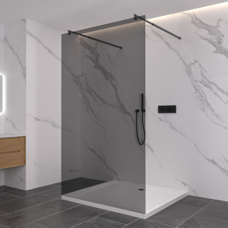 CERANO - Sprchová zástěna Walk-in Onyx Duo L/P - 8 mm - kulatá vzpěra - černá matná, grafitové sklo - 80x200 cm