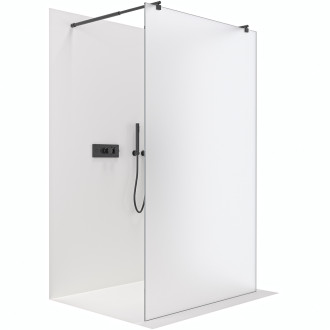CERANO - Sprchová zástěna Walk-in Onyx Duo L/P - 8 mm - kulatá vzpěra - černá matná, mléčné sklo - 150x200 cm