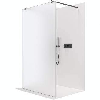 CERANO - Sprchová zástěna Walk-in Onyx Duo L/P - 8 mm - kulatá vzpěra - černá matná, mléčné sklo - 60x200 cm