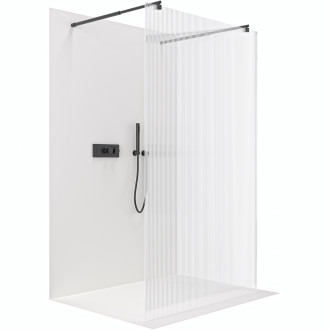 CERANO - Sprchová zástěna Walk-in Onyx Duo L/P - 8 mm - kulatá vzpěra - černá matná, rýhované sklo - 130x200 cm