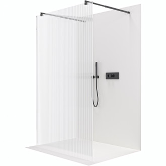 CERANO - Sprchová zástěna Walk-in Onyx Duo L/P - 8 mm - kulatá vzpěra - černá matná, rýhované sklo - 80x200 cm