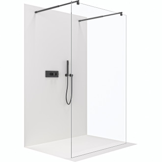 CERANO - Sprchová zástěna Walk-in Onyx Duo L/P - 8 mm - kulatá vzpěra - černá matná, transparentní sklo - 150x200 cm