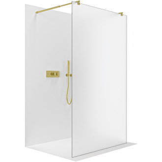 CERANO - Sprchová zástěna Walk-in Onyx Duo L/P - 8 mm - kulatá vzpěra - zlatá, mléčné sklo - 120x200 cm