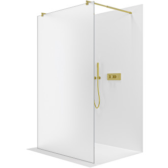 CERANO - Sprchová zástěna Walk-in Onyx Duo L/P - 8 mm - kulatá vzpěra - zlatá, mléčné sklo - 160x200 cm