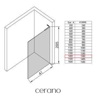 CERANO - Sprchová zástěna Walk-in Onyx L-levá vzpěra - 10 mm - černá matná, grafitové sklo - 140x200 cm