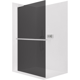 CERANO - Sprchová zástěna Walk-in Onyx L-levá vzpěra - 10 mm + polička/držák na ručníky - chrom, grafitové sklo - 110x200 cm