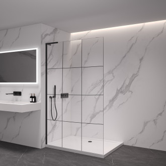 CERANO - Sprchová zástěna Walk-in Onyx L-levá vzpěra - 8 mm  - černá matná, industriální sklo - 160x200 cm