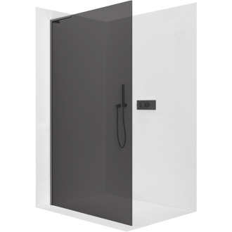 CERANO - Sprchová zástěna Walk-in Onyx L-levá vzpěra - 8 mm - černá matná, grafitové sklo - 140x200 cm