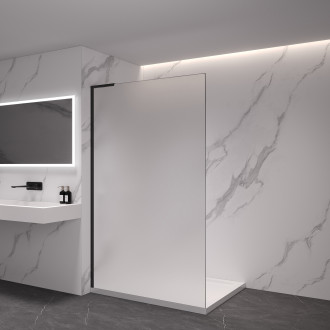 CERANO - Sprchová zástěna Walk-in Onyx L-levá vzpěra - 8 mm - černá matná, mléčné sklo - 150x200 cm