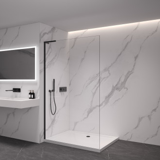 CERANO - Sprchová zástěna Walk-in Onyx L-levá vzpěra - 8 mm - černá matná, transparentní sklo - 40x200 cm