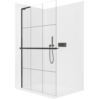 CERANO - Sprchová zástěna Walk-in Onyx L-levá vzpěra - 8 mm + polička/držák na ručníky  - černá matná, industriální sklo - 150x200 cm
