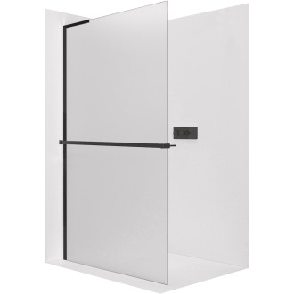 CERANO - Sprchová zástěna Walk-in Onyx L-levá vzpěra - 8 mm + polička/držák na ručníky - černá matná, mléčné sklo - 70x200 cm