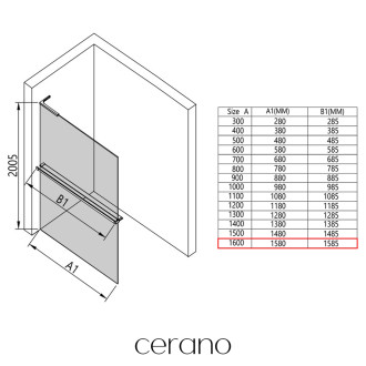 CERANO - Sprchová zástěna Walk-in Onyx L-levá vzpěra - 8 mm + polička/držák na ručníky - černá matná, transparentní sklo - 160x200 cm