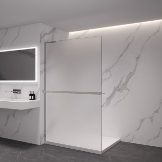 CERANO - Sprchová zástěna Walk-in Onyx L-levá vzpěra - 8 mm + polička/držák na ručníky - chrom, mléčné sklo - 160x200 cm
