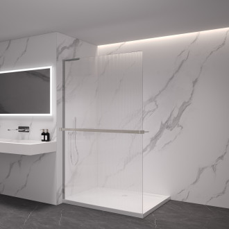 CERANO - Sprchová zástěna Walk-in Onyx L-levá vzpěra - 8 mm + polička/držák na ručníky - chrom, rýhované sklo - 70x200 cm