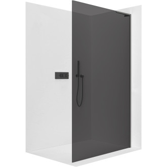 CERANO - Sprchová zástěna Walk-in Onyx L-pravá vzpěra - 10 mm - černá matná, grafitové sklo - 110x200 cm