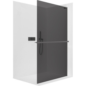 CERANO - Sprchová zástěna Walk-in Onyx L-pravá vzpěra - 10 mm + polička/držák na ručníky - černá matná, grafitové sklo - 140x200 cm