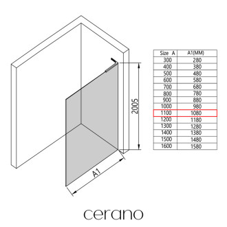 CERANO - Sprchová zástěna Walk-in Onyx L-pravá vzpěra - 8 mm  - černá matná, industriální sklo - 110x200 cm
