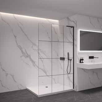 CERANO - Sprchová zástěna Walk-in Onyx L-pravá vzpěra - 8 mm  - černá matná, industriální sklo - 150x200 cm