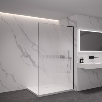 CERANO - Sprchová zástěna Walk-in Onyx L-pravá vzpěra - 8 mm - černá matná, rýhované sklo - 140x200 cm