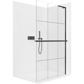CERANO - Sprchová zástěna Walk-in Onyx L-pravá vzpěra - 8 mm + polička/držák na ručníky  - černá matná, industriální sklo - 130x200 cm
