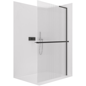 CERANO - Sprchová zástěna Walk-in Onyx L-pravá vzpěra - 8 mm + polička/držák na ručníky - černá matná, rýhované sklo - 50x200 cm