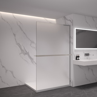 CERANO - Sprchová zástěna Walk-in Onyx L-pravá vzpěra - 8 mm + polička/držák na ručníky - chrom, mléčné sklo - 120x200 cm