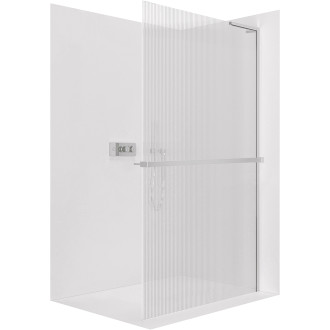 CERANO - Sprchová zástěna Walk-in Onyx L-pravá vzpěra - 8 mm + polička/držák na ručníky - chrom, rýhované sklo - 100x200 cm