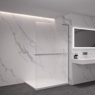 CERANO - Sprchová zástěna Walk-in Onyx L-pravá vzpěra - 8 mm + polička/držák na ručníky - chrom, rýhované sklo - 80x200 cm