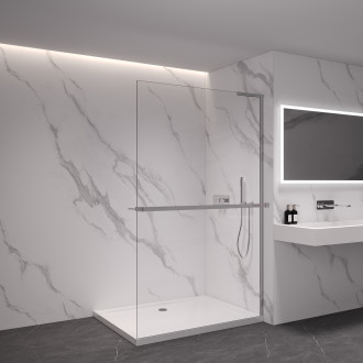 CERANO - Sprchová zástěna Walk-in Onyx L-pravá vzpěra - 8 mm + polička/držák na ručníky - chrom, transparentní sklo - 60x200 cm