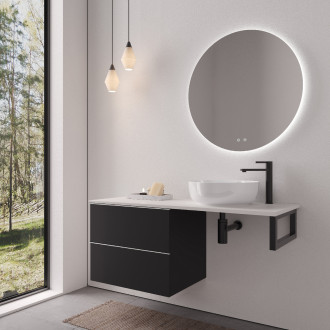 CERANO - Koupelnová skříňka Velora - černá matná, úchytka chrom + deska z lit. mramoru Elanys - 12 mm + konzole černá - 120x54,2x46,5 cm