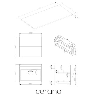 CERANO - Koupelnová skříňka Velora - černá matná, úchytka chrom + deska z lit. mramoru Elanys - 12 mm + konzole černá - 120x54,2x46,5 cm