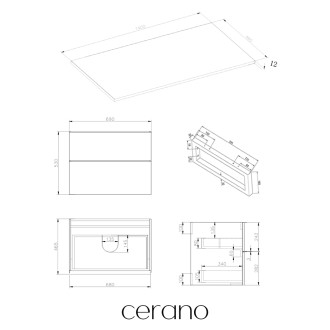 CERANO - Deska pod umyvadlo z lit. mramoru Elanys - 140x46,5x1,2 cm - skříňka Velora 69 cm - dub medový, úchytka zlatá - konzole černá