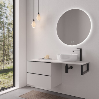 CERANO - Koupelnová skříňka Velora - bílá matná, úchytka černá + deska z lit. mramoru Elanys - 12 mm + konzole černá - 160x54,2x46,5 cm