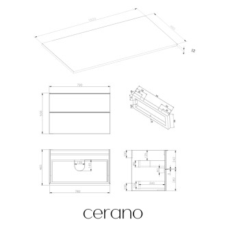 CERANO - Koupelnová skříňka Velora - bílá matná, úchytka zlatá + deska z lit. mramoru Elanys - 12 mm + konzole černá - 160x54,2x46,5 cm
