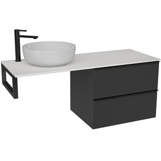 CERANO - Koupelnová skříňka Velora - černá matná, úchytka černá + deska z lit. mramoru Elanys - 12 mm + konzole černá - 160x54,2x46,5 cm