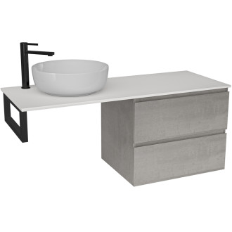 CERANO - Koupelnová skříňka Carole - betonově šedá + deska z lit. mramoru Elanys - 12 mm + konzole černá - 120x49,2x46 cm