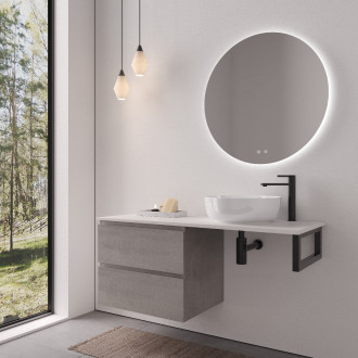CERANO - Koupelnová skříňka Carole - betonově šedá + deska z lit. mramoru Elanys - 12 mm + konzole černá - 120x49,2x46 cm