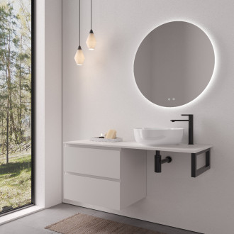CERANO - Koupelnová skříňka Carole - bílá matná + deska z lit. mramoru Elanys - 12 mm + konzole černá - 120x49,2x46 cm