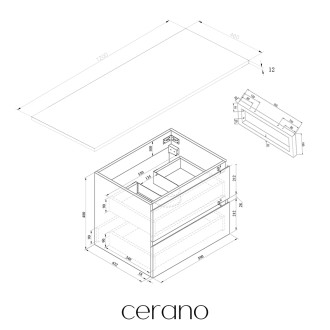 CERANO - Koupelnová skříňka Carole - dub medový + deska z lit. mramoru Elanys - 12 mm + konzole černá - 120x49,2x46 cm