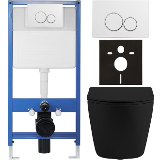 CERANO - Kompletní WC set Profi/Cesso - černá matná - WC tlačítko Duo/Bílá - předstěnová instalace - 49x36 cm
