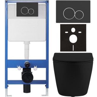 CERANO - Kompletní WC set Profi/Cesso - černá matná - WC tlačítko Duo/Černá matná - předstěnová instalace - 49x36 cm