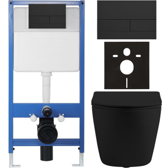 CERANO - Kompletní WC set Profi/Cesso - černá matná - WC tlačítko Line/Černá lesklá - předstěnová instalace - 49x36 cm